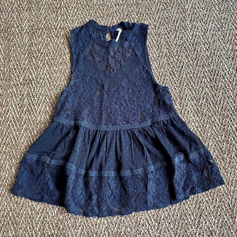Free People Black Lace Whimsigoth High Neck Top in Size X-Small